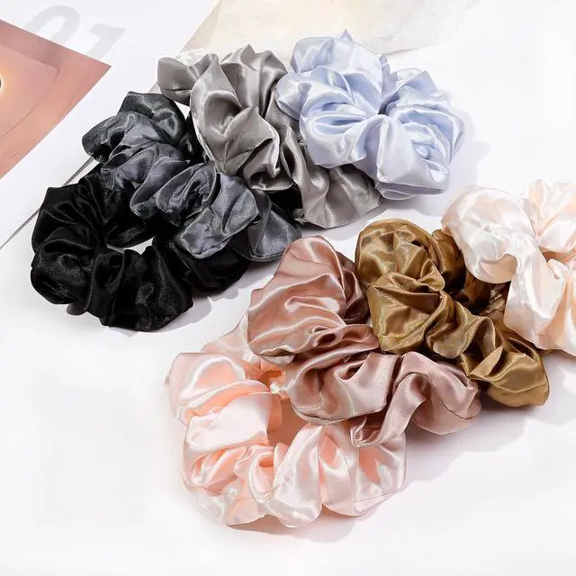 Alt view image 2 of 7 - 16 Scrunchies for Women - Satin Hair Ties and Bands, Big Ponytail Holders for Thick, Curly Hair, Cute No-Crease Pony Tails, No Damage