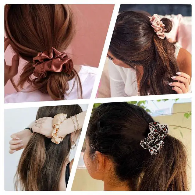 Alt view image 7 of 7 - 16 Scrunchies for Women - Satin Hair Ties and Bands, Big Ponytail Holders for Thick, Curly Hair, Cute No-Crease Pony Tails, No Damage