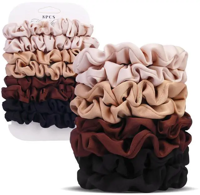 Main image of Ultra-Petite Satin Scrunchies for Women 8PCS Neutral No Damage Hair Ties (Black, Blonde, Dark Brown, Light Brown) No Crease, Frizz-Free, Gentle Elastic Bands for Day & Night, Perfect Gifts