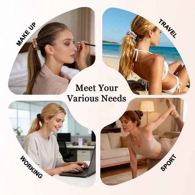 Alt view image 4 of 7 - Ultra-Petite Satin Scrunchies for Women 8PCS Neutral No Damage Hair Ties (Black, Blonde, Dark Brown, Light Brown) No Crease, Frizz-Free, Gentle Elastic Bands for Day & Night, Perfect Gifts