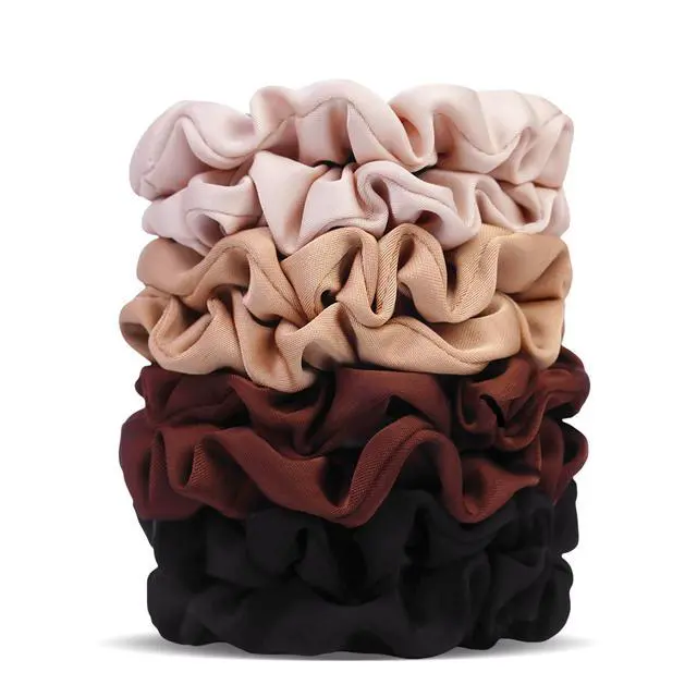 Alt view image 7 of 7 - Ultra-Petite Satin Scrunchies for Women 8PCS Neutral No Damage Hair Ties (Black, Blonde, Dark Brown, Light Brown) No Crease, Frizz-Free, Gentle Elastic Bands for Day & Night, Perfect Gifts