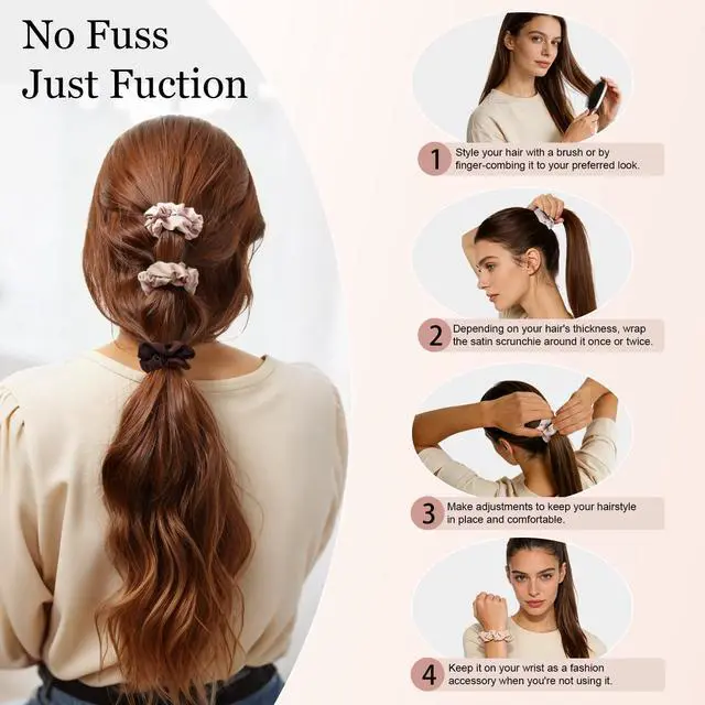 Alt view image 6 of 7 - Ultra-Petite Satin Scrunchies for Women 8PCS Neutral No Damage Hair Ties (Black, Blonde, Dark Brown, Light Brown) No Crease, Frizz-Free, Gentle Elastic Bands for Day & Night, Perfect Gifts