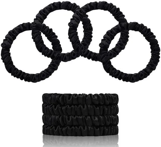Main image of 100% Mulberry Silk Hair Ties 4PCS, Silk Scrunchies for Women | 22 Momme 100% Mulberry Silk | No Damage & Anti Frizz | Ideal for Hair Care | Black