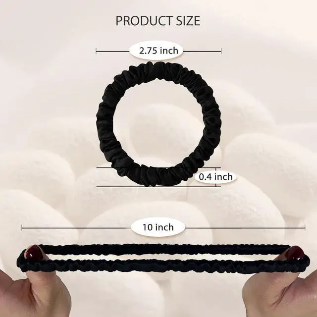 Alt view image 5 of 6 - 100% Mulberry Silk Hair Ties 4PCS, Silk Scrunchies for Women | 22 Momme 100% Mulberry Silk | No Damage & Anti Frizz | Ideal for Hair Care | Black