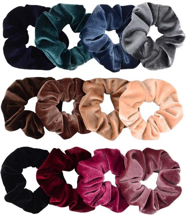 Main image of 12 Pack Velvet Hair Scrunchies for Women, 12 Colors | Black Velvet Scrunchies Bobbles, Soft Elastic Hair Bands, for Girls Women Hairs Accessory