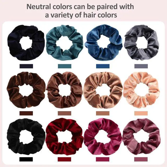 Alt view image 2 of 7 - 12 Pack Velvet Hair Scrunchies for Women, 12 Colors | Black Velvet Scrunchies Bobbles, Soft Elastic Hair Bands, for Girls Women Hairs Accessory
