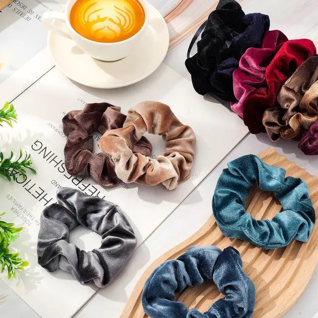 Alt view image 7 of 7 - 12 Pack Velvet Hair Scrunchies for Women, 12 Colors | Black Velvet Scrunchies Bobbles, Soft Elastic Hair Bands, for Girls Women Hairs Accessory