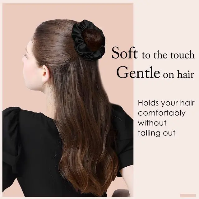 Alt view image 3 of 7 - 100% Mulberry Silk Scrunchies for Women, Hair Ties No Damage 3 Pack | Smooth Glide, Sleep-Ready, Tames Frizz, Wakes Sleek On Curly Wavy Fine & Straight Softer Overnight, Gentle Secure Hold