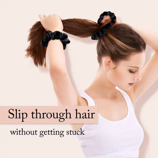 Alt view image 4 of 7 - 100% Mulberry Silk Scrunchies for Women, Hair Ties No Damage 3 Pack | Smooth Glide, Sleep-Ready, Tames Frizz, Wakes Sleek On Curly Wavy Fine & Straight Softer Overnight, Gentle Secure Hold
