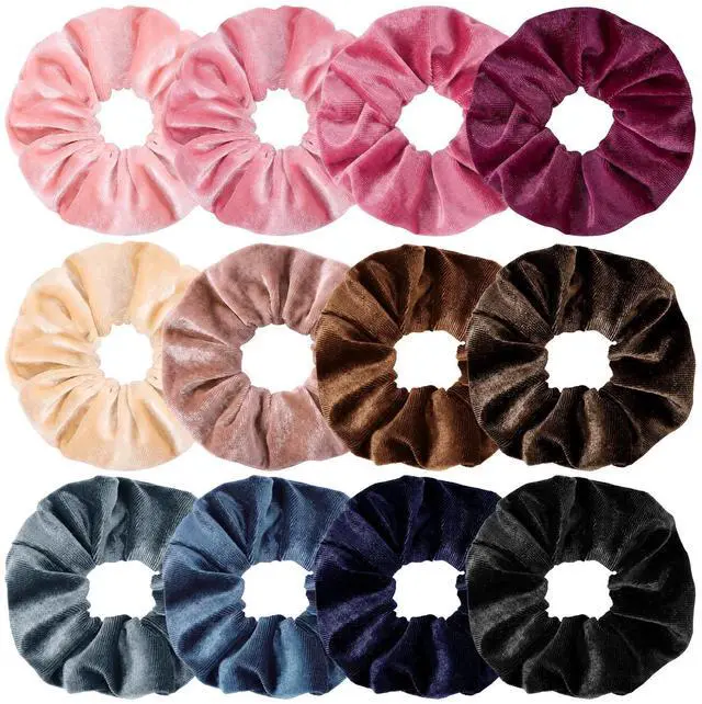 Main image of Brown Velvet Scrunchie for Thick Curly Hair, Soft Stretch Elastic | Soft velvet fabric, gentle hold, reduces pulling and creasing, comfy for sleep, workouts, and daily wear