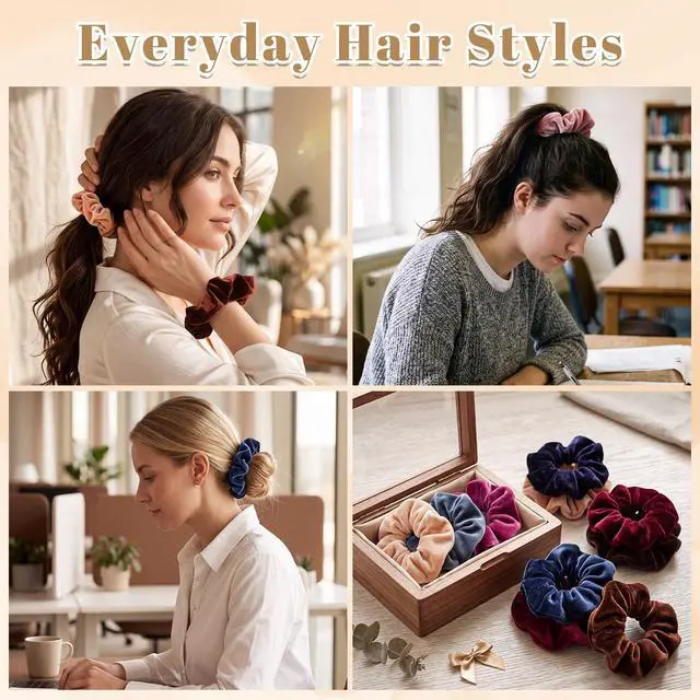 Alt view image 5 of 7 - Brown Velvet Scrunchie for Thick Curly Hair, Soft Stretch Elastic | Soft velvet fabric, gentle hold, reduces pulling and creasing, comfy for sleep, workouts, and daily wear