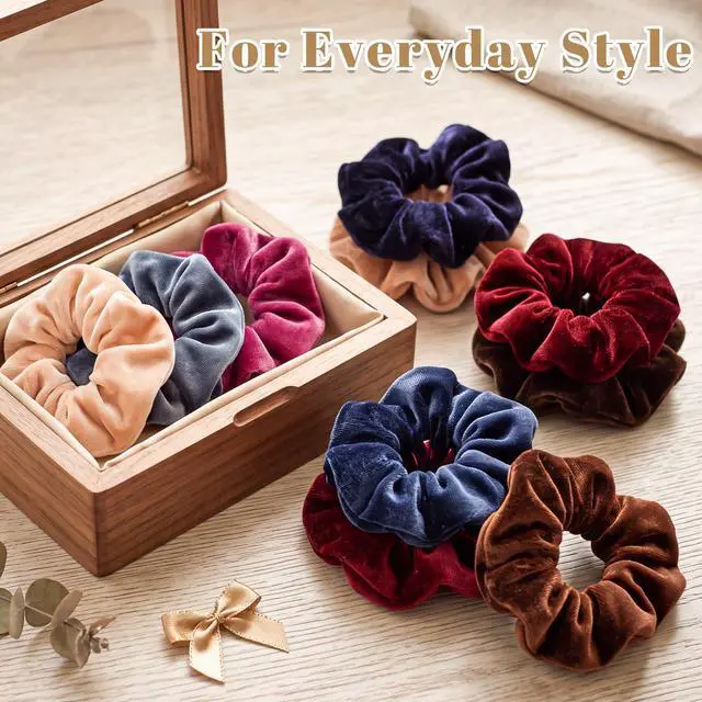 Alt view image 7 of 7 - Brown Velvet Scrunchie for Thick Curly Hair, Soft Stretch Elastic | Soft velvet fabric, gentle hold, reduces pulling and creasing, comfy for sleep, workouts, and daily wear