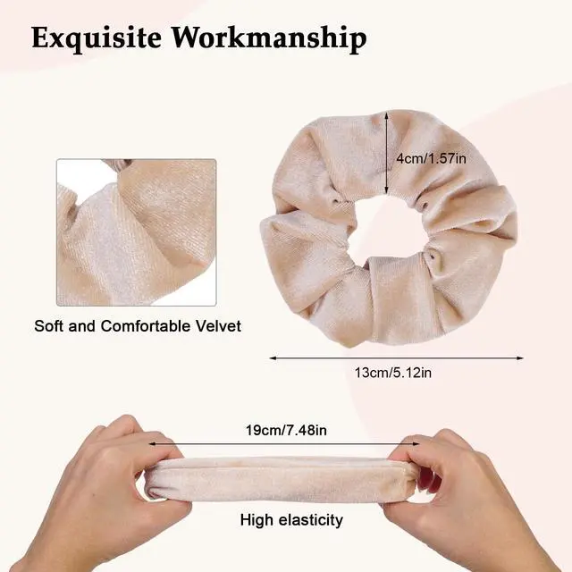 Alt view image 2 of 7 - Velvet Scrunchies for Women 8PCS Neutral Large Hair Ties Black, Blonde, Dark Brown, Light Brown No Crease, Frizz-Free, Soft & Gentle Elastic Hair Bands, Everyday Hair Accessories Gifts
