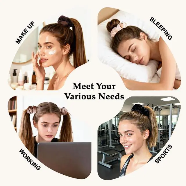 Alt view image 4 of 7 - Velvet Scrunchies for Women 8PCS Neutral Large Hair Ties Black, Blonde, Dark Brown, Light Brown No Crease, Frizz-Free, Soft & Gentle Elastic Hair Bands, Everyday Hair Accessories Gifts