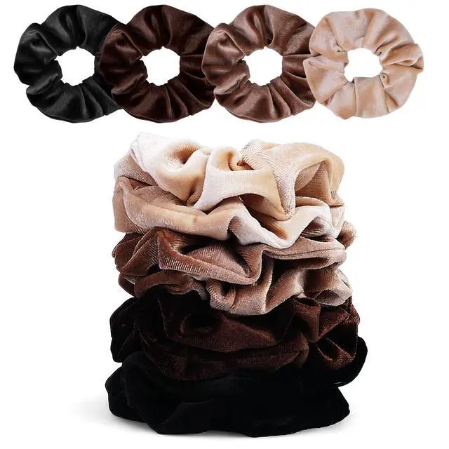 Alt view image 7 of 7 - Velvet Scrunchies for Women 8PCS Neutral Large Hair Ties Black, Blonde, Dark Brown, Light Brown No Crease, Frizz-Free, Soft & Gentle Elastic Hair Bands, Everyday Hair Accessories Gifts