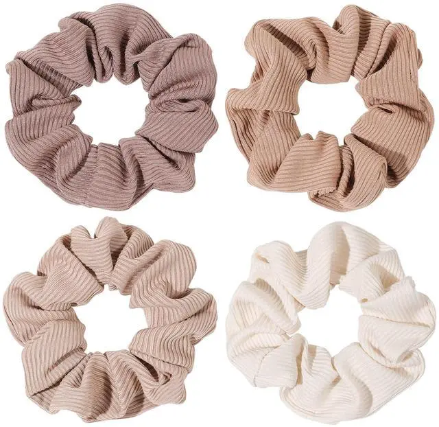 Main image of Scrunchie, Big Cotton Scrunchies for Women's and Girls, Brown Service, 4 Count, for All Hair Types, No Crease or Damage