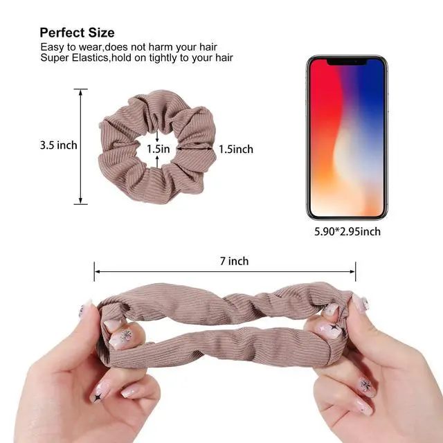Alt view image 3 of 7 - Scrunchie, Big Cotton Scrunchies for Women's and Girls, Brown Service, 4 Count, for All Hair Types, No Crease or Damage