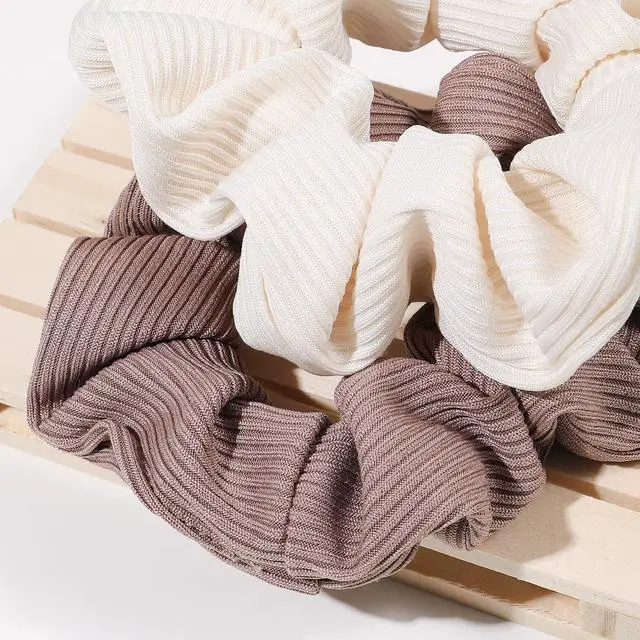 Alt view image 6 of 7 - Scrunchie, Big Cotton Scrunchies for Women's and Girls, Brown Service, 4 Count, for All Hair Types, No Crease or Damage