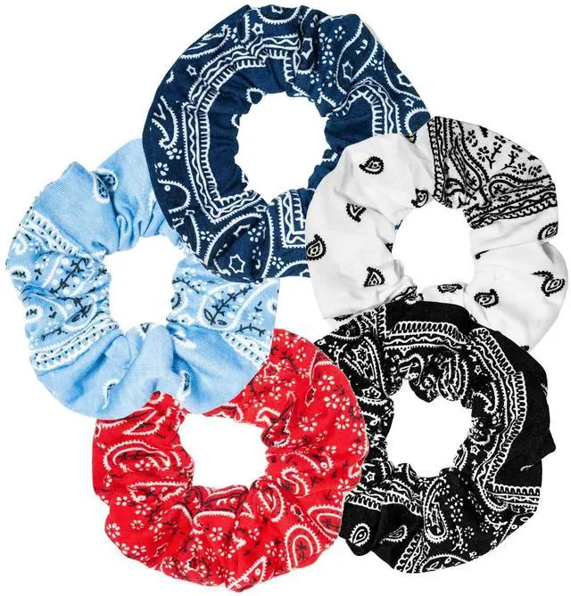Main image of Bandana Print Scrunchies Hair Ties, 5PCS Cotton Hair Elastics for Women