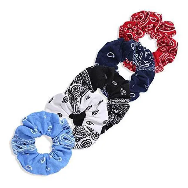 Alt view image 3 of 7 - Bandana Print Scrunchies Hair Ties, 5PCS Cotton Hair Elastics for Women