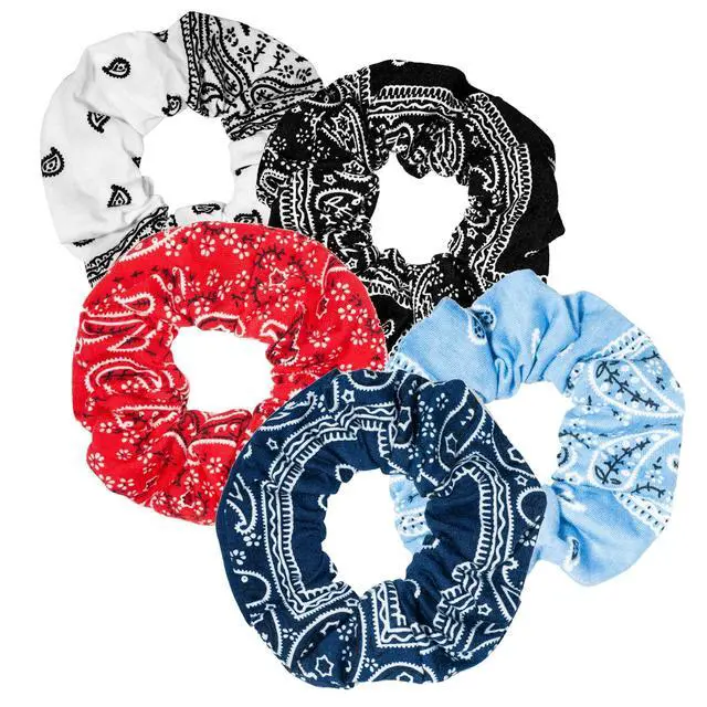 Alt view image 2 of 7 - Bandana Print Scrunchies Hair Ties, 5PCS Cotton Hair Elastics for Women