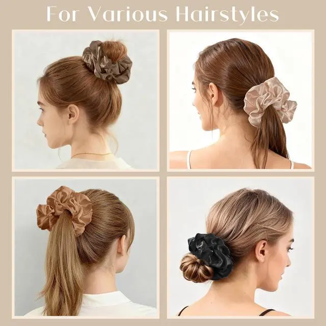 Alt view image 3 of 7 - 4Pcs Big Satin Scrunchies for Women, 5.9 Inch Large Soft Hair Ties | Oversized Scrunchies for Thick Curly Hair, Silky Smooth Satin, Strong Elastic, No Damage to Hair, Daily & Hairstyle Use