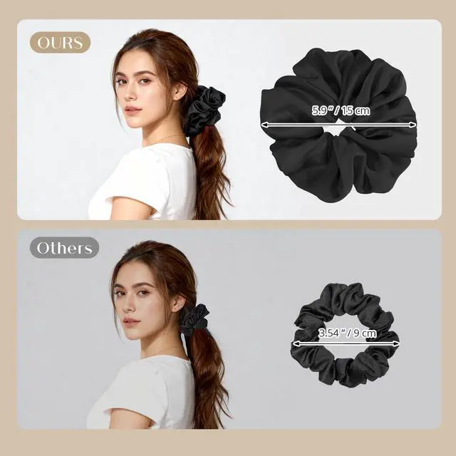Alt view image 5 of 7 - 4Pcs Big Satin Scrunchies for Women, 5.9 Inch Large Soft Hair Ties | Oversized Scrunchies for Thick Curly Hair, Silky Smooth Satin, Strong Elastic, No Damage to Hair, Daily & Hairstyle Use