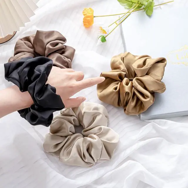 Alt view image 6 of 7 - 4Pcs Big Satin Scrunchies for Women, 5.9 Inch Large Soft Hair Ties | Oversized Scrunchies for Thick Curly Hair, Silky Smooth Satin, Strong Elastic, No Damage to Hair, Daily & Hairstyle Use