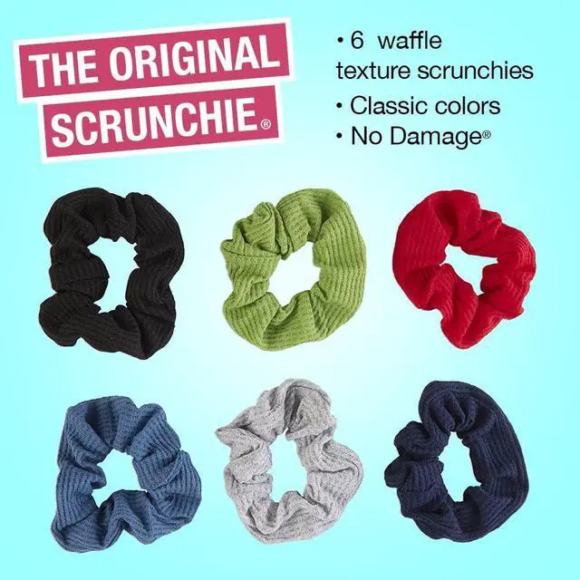 Alt view image 3 of 5 - Conair The Original Scrunchie Waffle Knit Scrunchies in Navy, White, Red, Blue, Grey and Black, Hair Ties for Women, 6 Count