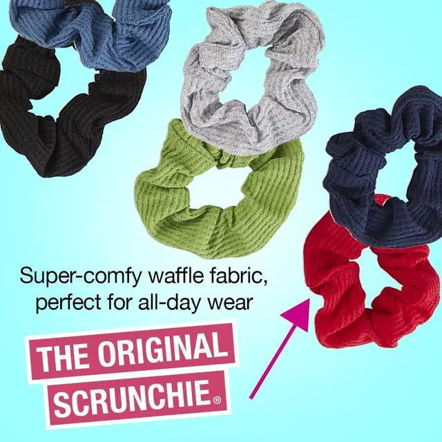 Alt view image 2 of 5 - Conair The Original Scrunchie Waffle Knit Scrunchies in Navy, White, Red, Blue, Grey and Black, Hair Ties for Women, 6 Count