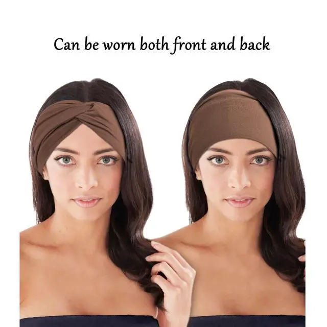 Alt view image 3 of 7 - 10 PCS Extra Wide Turban Headbands for Women, Non-Slip Head Bands | Soft Stretch Fabric, African Turban Style, Boho Head Wrap, Hair band for Yoga, Workout, Daily Wear & Travel (Caramel)