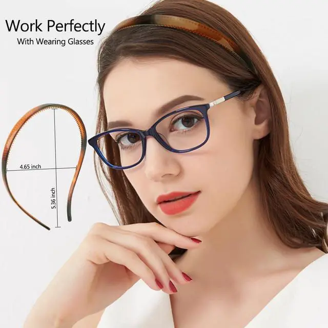 Alt view image 2 of 7 - Comfortable No Pressure Headbands for Glasses Wearers - Non Slip Square Sunglasses Headbands for Women & Girls, 6Pk