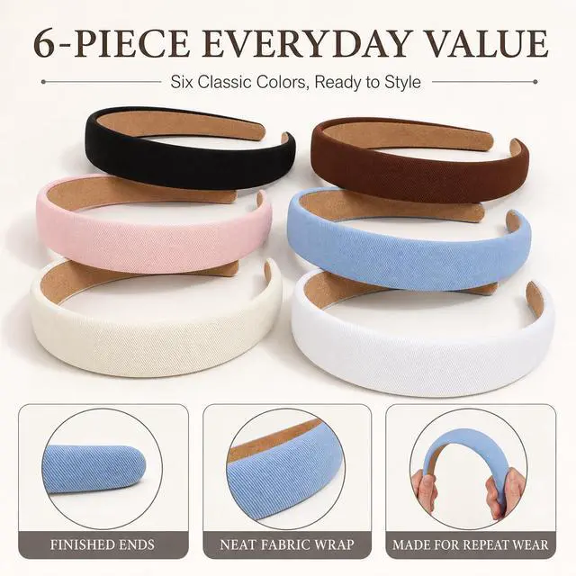 Alt view image 2 of 7 - 6PCS Headbands for Women 1 Inch Wide Non-Slip Elastic Hair Bands, Thick Solid Color Headbands for Girls & Women's Hair Accessories, Trendy Fall Style
