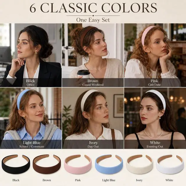 Alt view image 5 of 7 - 6PCS Headbands for Women 1 Inch Wide Non-Slip Elastic Hair Bands, Thick Solid Color Headbands for Girls & Women's Hair Accessories, Trendy Fall Style