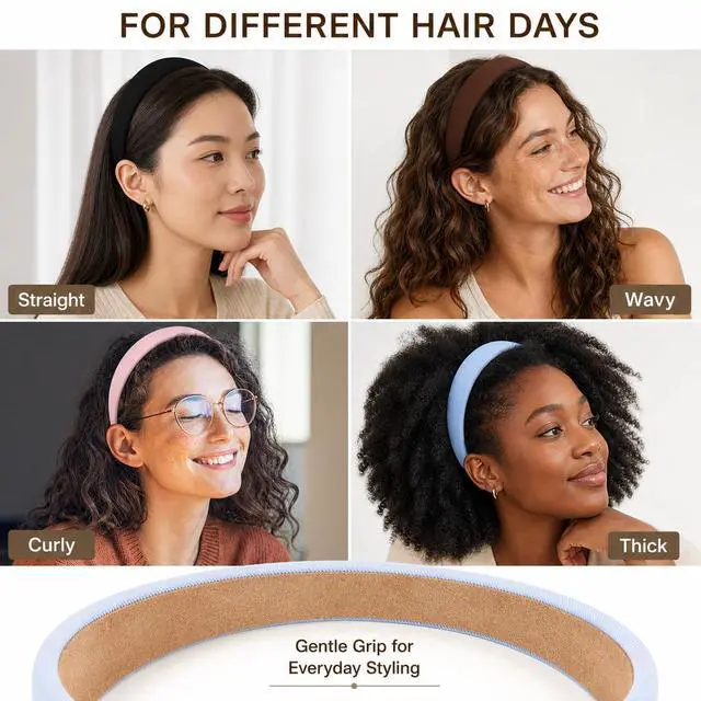 Alt view image 6 of 7 - 6PCS Headbands for Women 1 Inch Wide Non-Slip Elastic Hair Bands, Thick Solid Color Headbands for Girls & Women's Hair Accessories, Trendy Fall Style