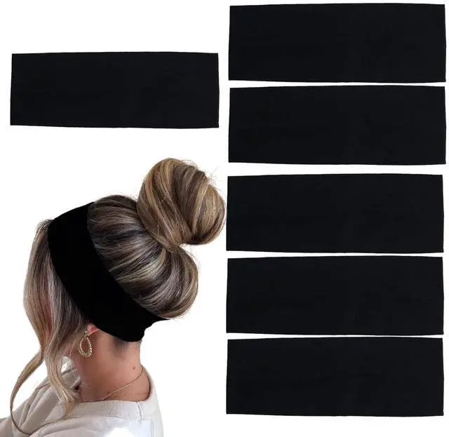 Main image of 6 Pcs Black Headbands for Women Hair Cotton Headband Non-slip Stretchy Elastic Head Wrap Holder Hair Accessories