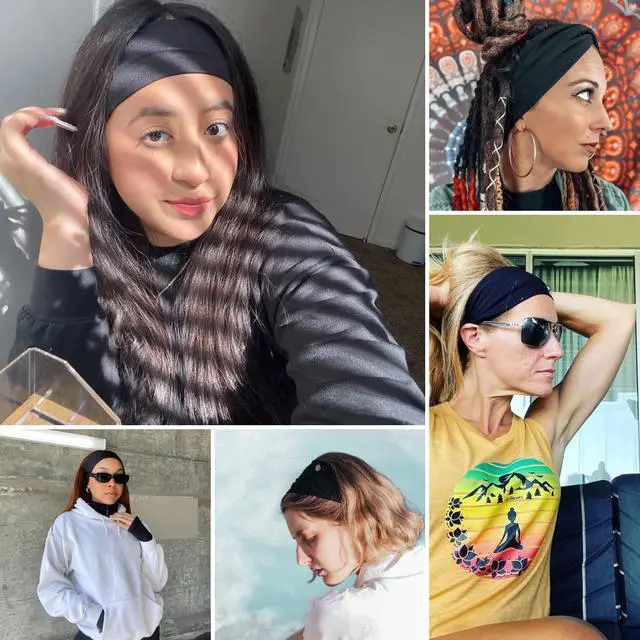 Alt view image 5 of 7 - 6 Pcs Black Headbands for Women Hair Cotton Headband Non-slip Stretchy Elastic Head Wrap Holder Hair Accessories