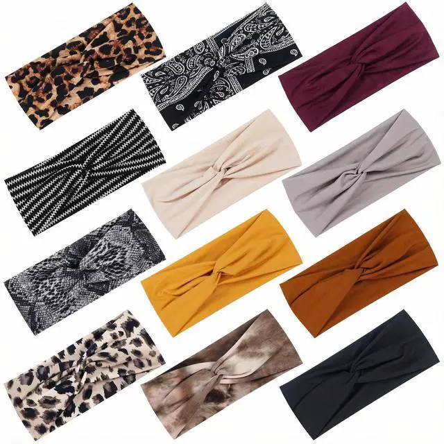 Main image of 12 Pack Headbands for Women, Fashionable Sports Hairbands, Elastic Wide Headbands Non Slip Workout Yoga Sport Headbands for Women (Color A)