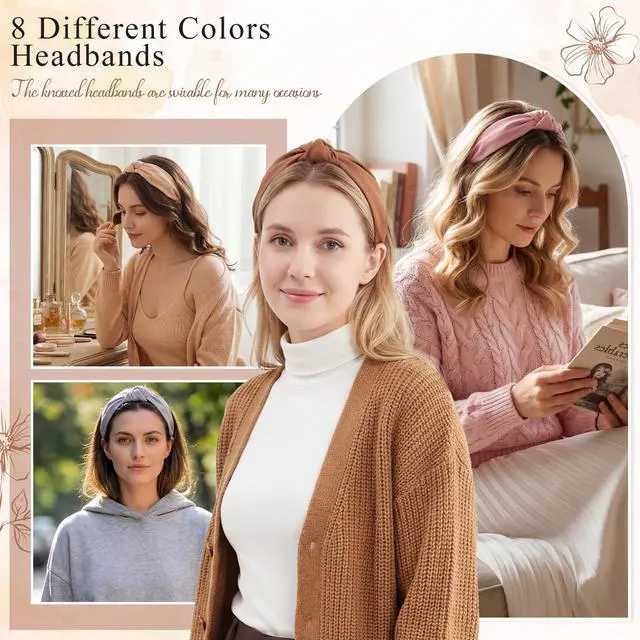 Alt view image 5 of 7 - 8Pcs Headbands for Women, Fashion Knotted Headband, Brown | Teacher's headband, Knotted Hairband, Lightweight, No-Teeth Comfort, 8 Colors for Daily Wear, Parties, Gifts Hair Accessories