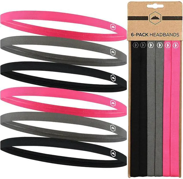Main image of Thin Elastic Headbands, Sports Headbands for Women & Men - Mens Workout Headband - Running or Soccer Headband - 6-Pack