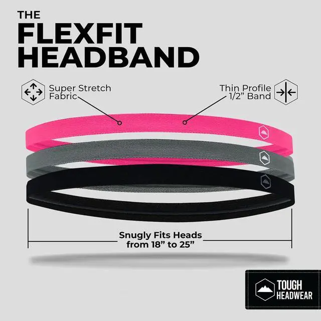 Alt view image 3 of 7 - Thin Elastic Headbands, Sports Headbands for Women & Men - Mens Workout Headband - Running or Soccer Headband - 6-Pack