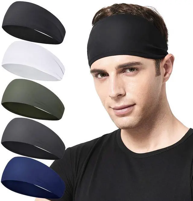 Main image of Headbands for Men,5 Pack Mens Moisture Wicking Workout Sweatband | Athletic Headbands,Keep in Place During Exercise,Sports Headband for Running,Cycling,Basketball,Gym,Fitness,Unisex Hairband