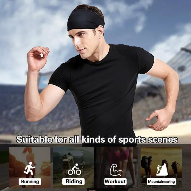 Alt view image 2 of 7 - Headbands for Men,5 Pack Mens Moisture Wicking Workout Sweatband | Athletic Headbands,Keep in Place During Exercise,Sports Headband for Running,Cycling,Basketball,Gym,Fitness,Unisex Hairband