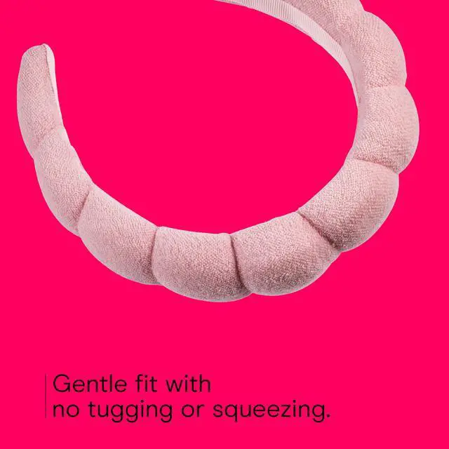 Alt view image 4 of 6 - Spa Makeup and Face Washing Headband, Pink Bubble Design, 1 Count, Ultra-Absorbent Microfiber Headband for Washing Face, Soft Terry Cloth, No-Squeeze, No-Pull Band Gentle on Hair and Head