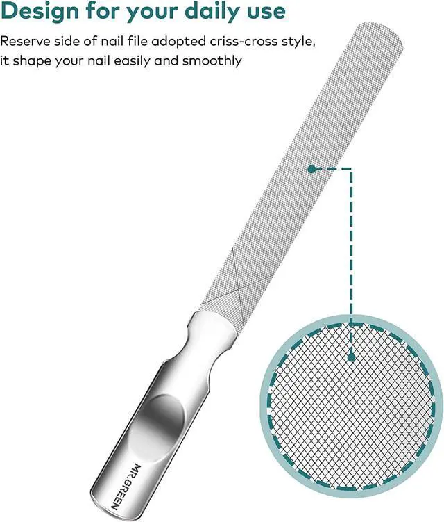 Alt view image 2 of 6 - Stainless Steel Nail File with Anti-Slip Handle and Leather Case, Double Sided and Files Nails Easily for Men and Woman