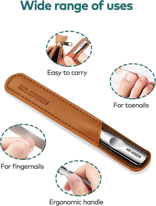 Alt view image 3 of 6 - Stainless Steel Nail File with Anti-Slip Handle and Leather Case, Double Sided and Files Nails Easily for Men and Woman