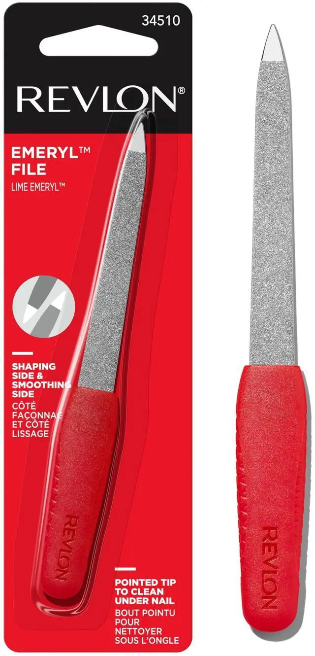 Main image of Compact Emeryl Nail File, Red, 1 Count | Metal nail file with easy grip handle and double sided file buffer for precise nail shaping and smoothing.