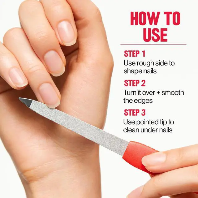 Alt view image 4 of 7 - Compact Emeryl Nail File, Red, 1 Count | Metal nail file with easy grip handle and double sided file buffer for precise nail shaping and smoothing.