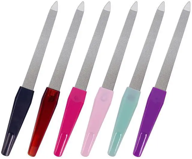 Main image of Metal Nail File (6 Pcs), Nail Files for Natural Nails Made of Stainless Steel, Sword Fingernail Files with Sharp Pointed Tip Non Slip Handle, Diamond Finger Nail Filers for Women Sapphire Grit