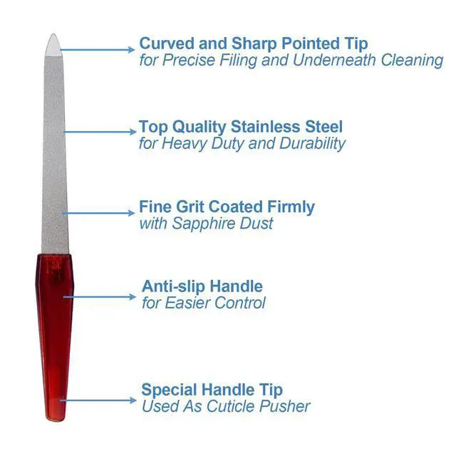 Alt view image 3 of 7 - Metal Nail File (6 Pcs), Nail Files for Natural Nails Made of Stainless Steel, Sword Fingernail Files with Sharp Pointed Tip Non Slip Handle, Diamond Finger Nail Filers for Women Sapphire Grit